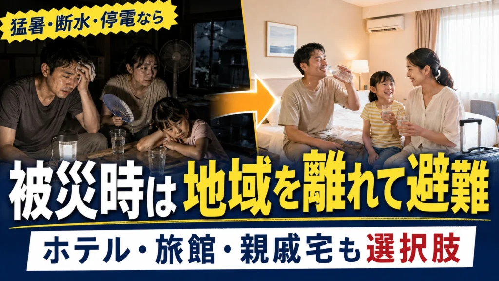 被災時には地域から離れてホテルなどに宿泊する選択も必要です